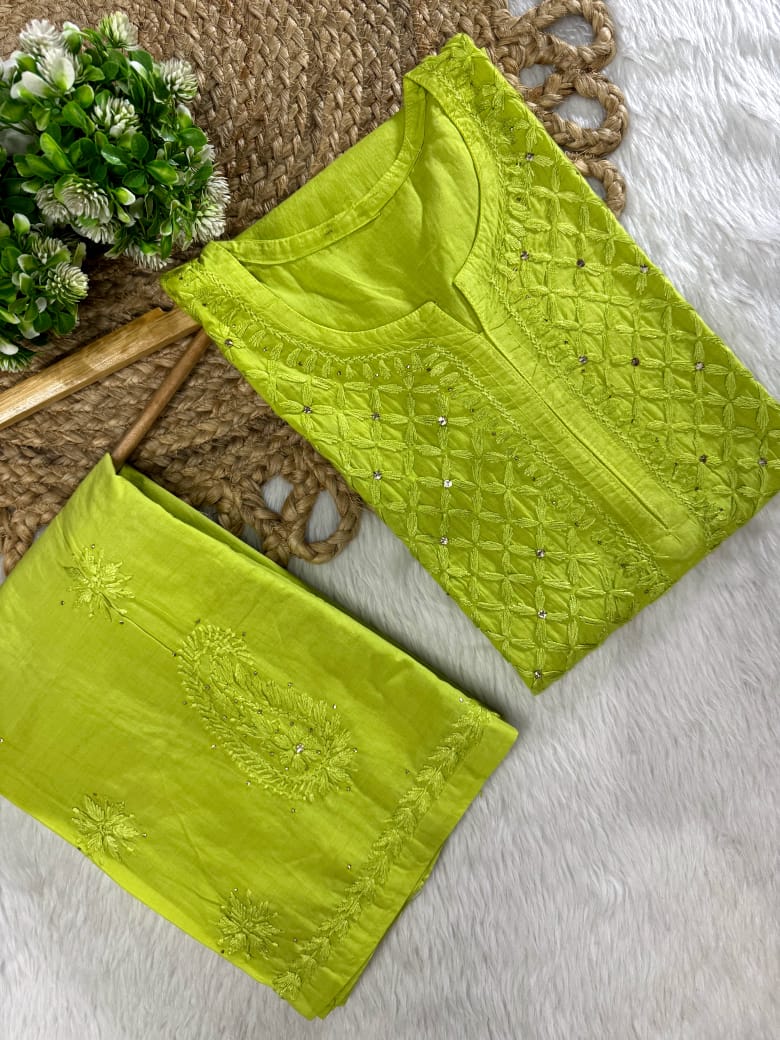 Suhana Cotton Chikankari Kurti with Palazzo | Fine Handcrafted Chikankari & Mukaish Work | Vintage Chikankari