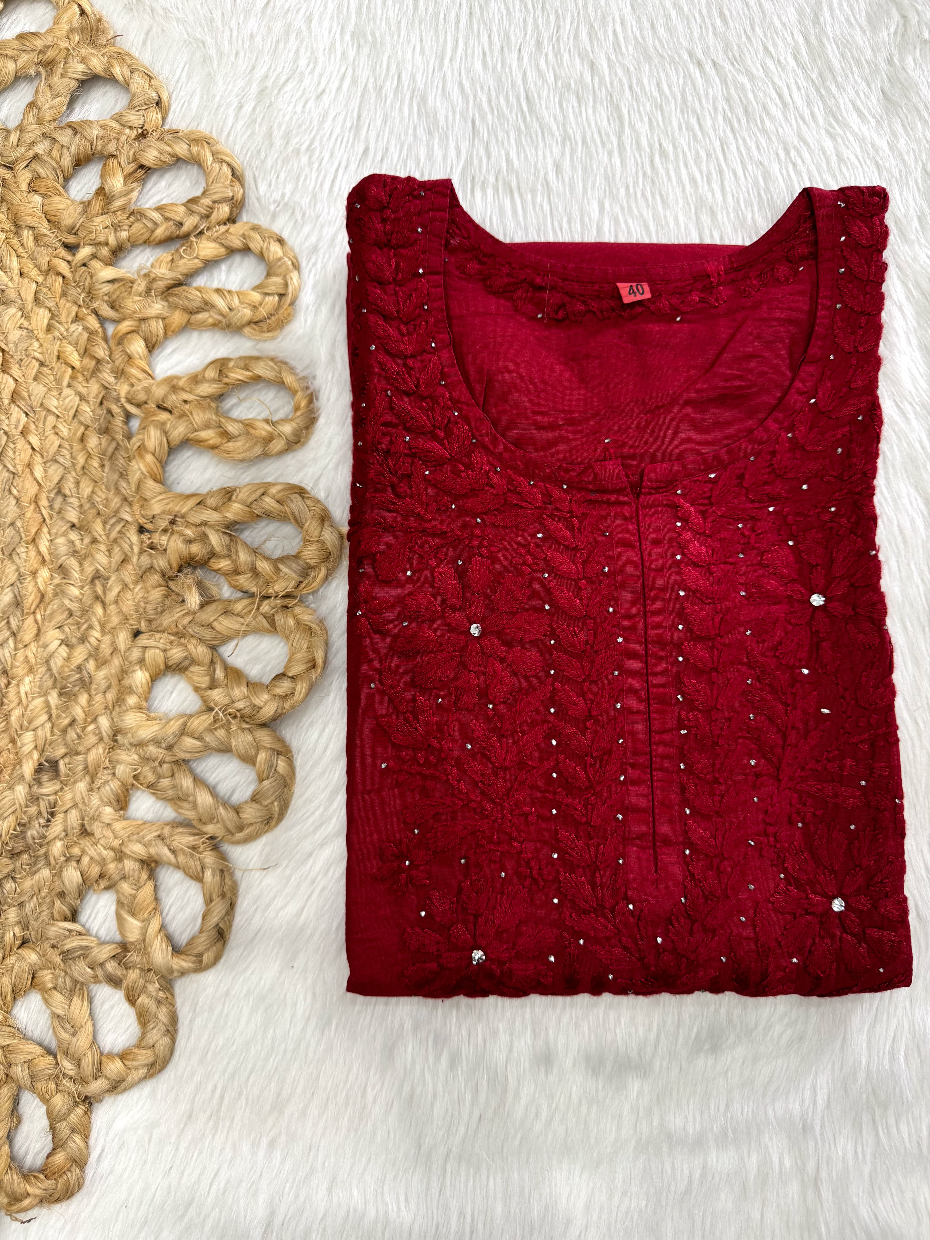 Azra Vintage Chikankari Chanderi Kurti – Tone-to-Tone Thread Chikankari & Kamdani | Handcrafted Lucknow Chikankari