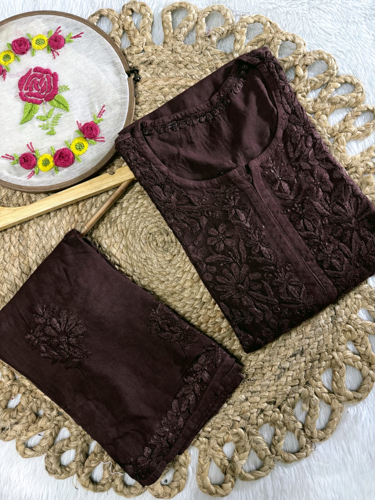 Alamzeb Lucknow Chikankari Kurti and Palazzo Set – Fine Handcrafted Chikankari on Soft Rayon Fabric