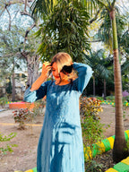 Blue Rayon Chikankari Mukaish Kurti with High Quality White Rayon Palazzo with Fine Chikankari And Mukaish Handwork