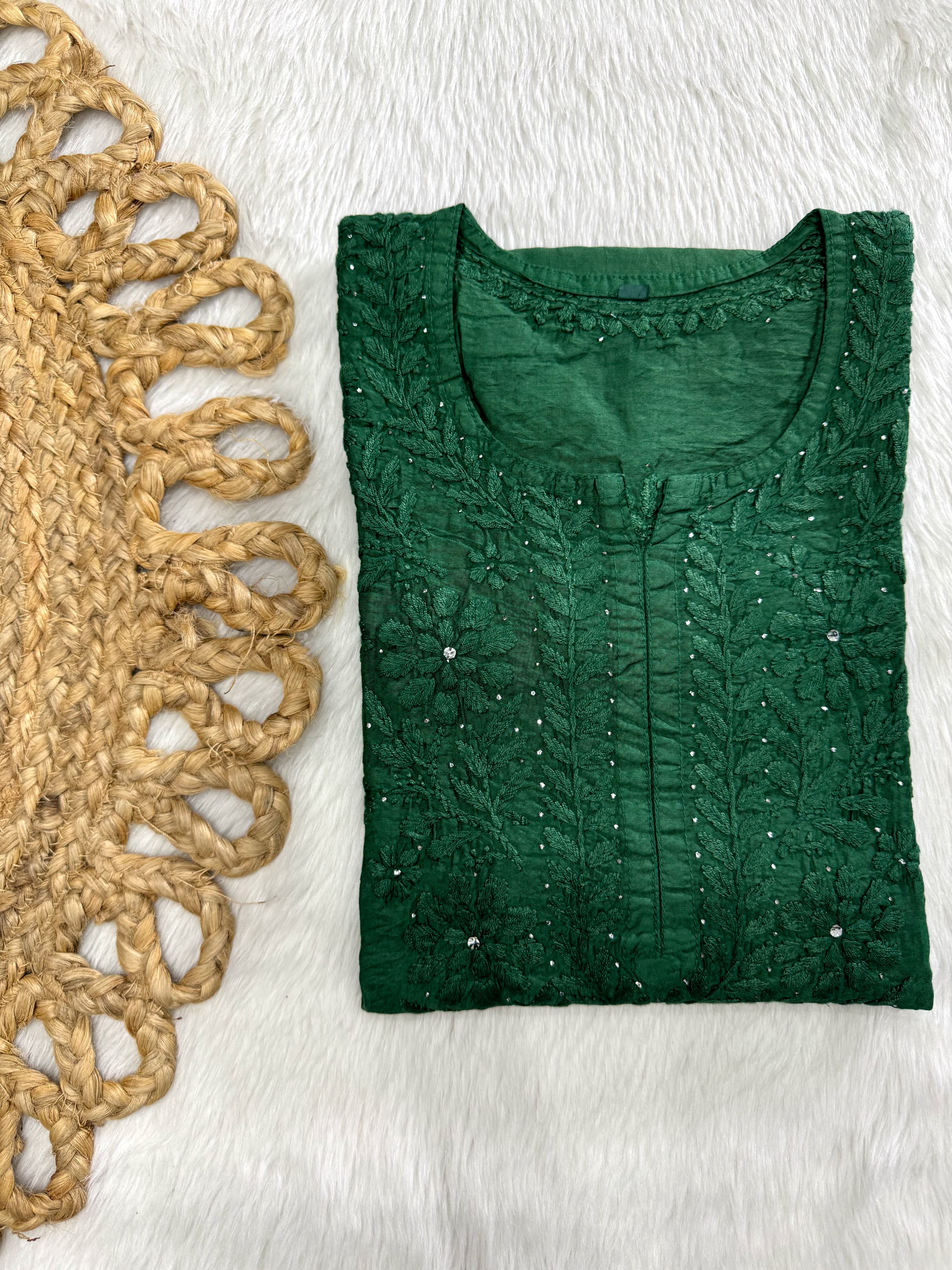 Azra Vintage Chikankari Chanderi Kurti – Tone-to-Tone Thread Chikankari & Kamdani | Handcrafted Lucknow Chikankari