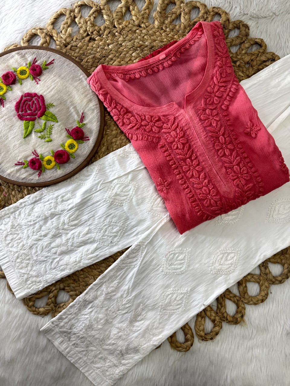 Kiara Advani Chinnon Viscose Chikankari Kurti ONLY | 3D Fine Hand Embroidery | Handcrafted in Lucknow