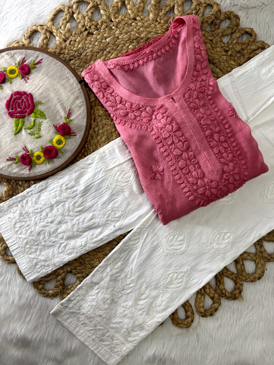 Kiara Advani Chinnon Viscose Chikankari Kurti ONLY | 3D Fine Hand Embroidery | Handcrafted in Lucknow