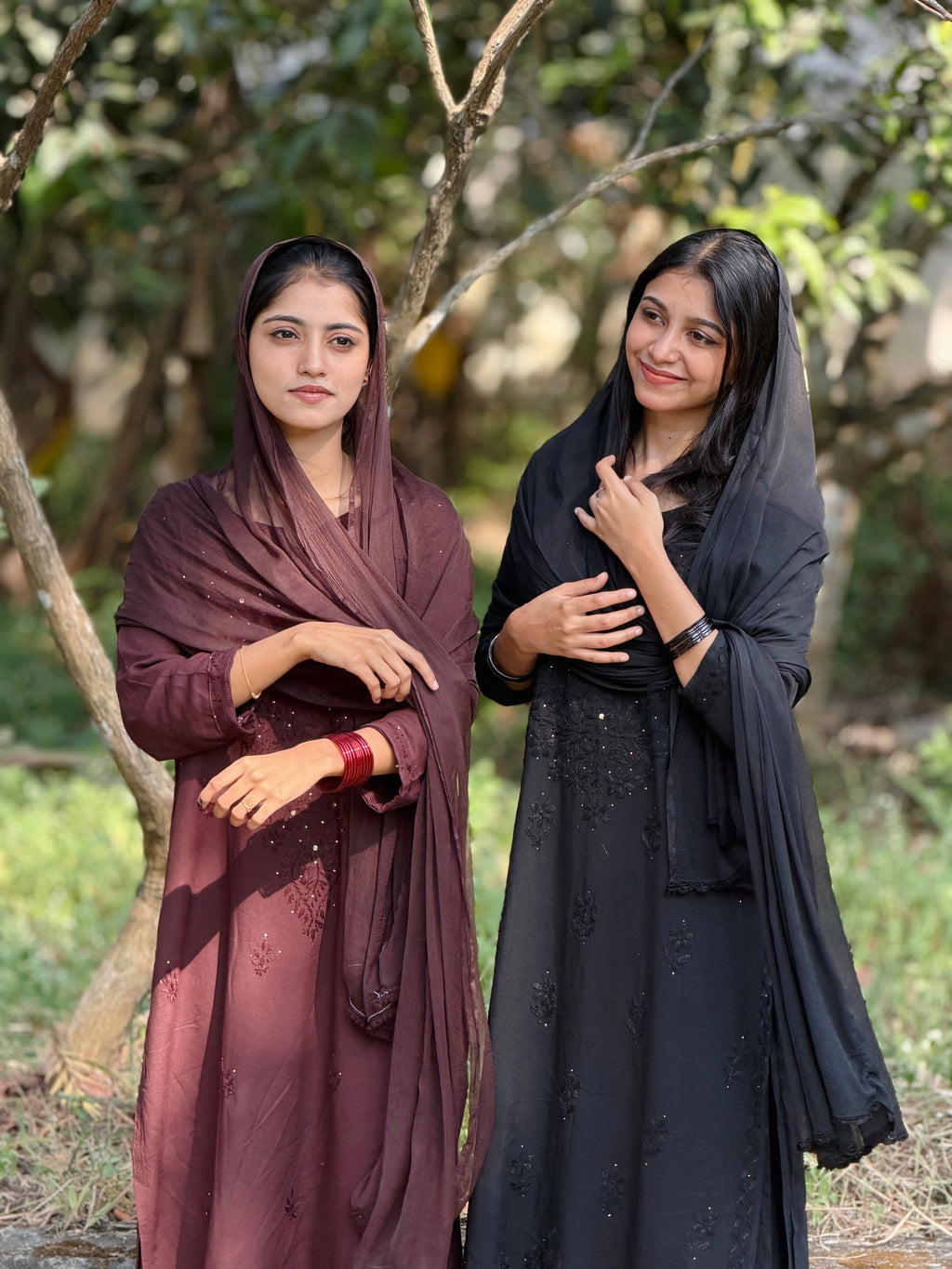 Shifana Hand Embroidered Kurti Palazzo and Dupatta set with Lucknow Chikankari and Mukaish Work