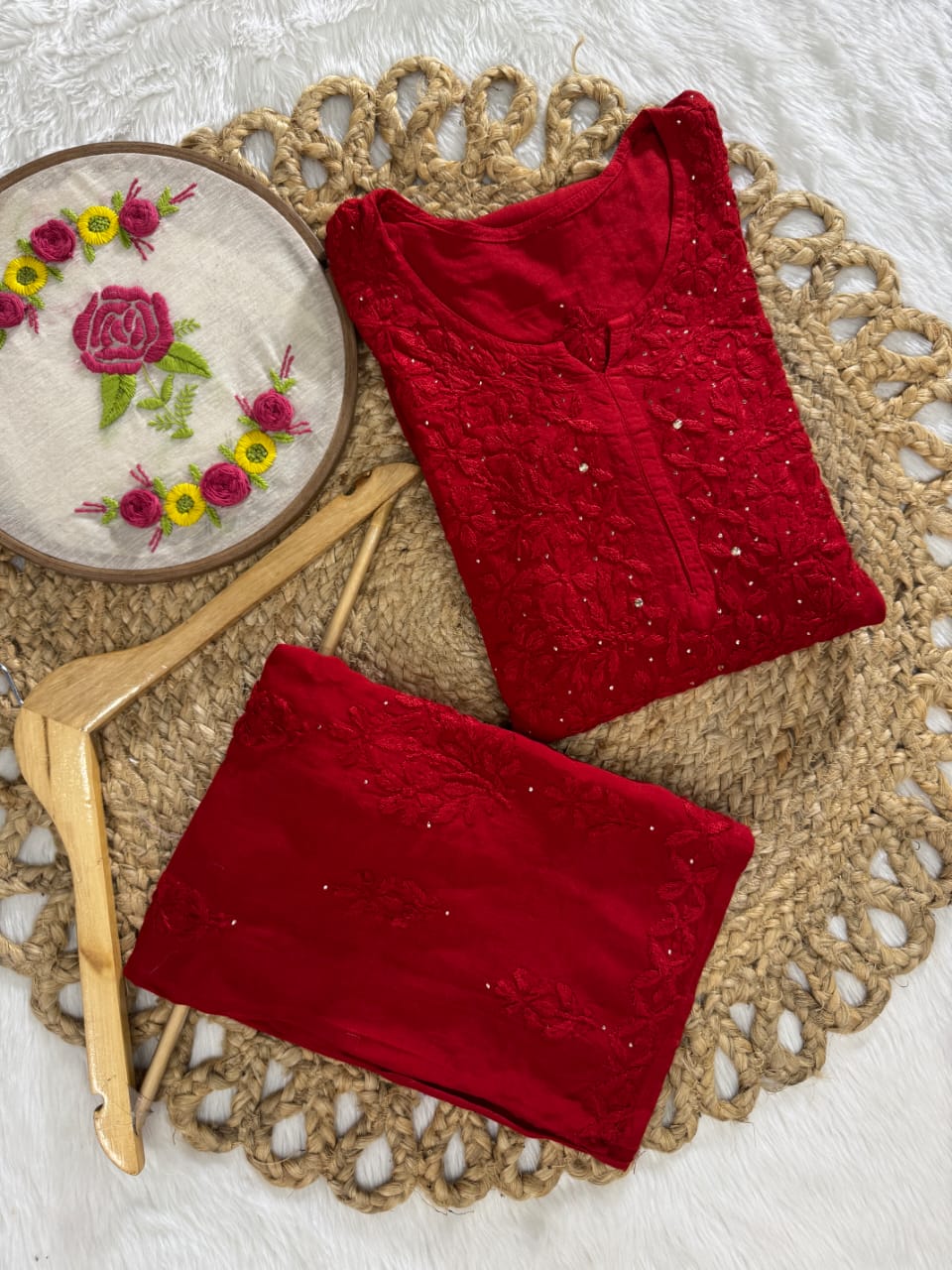 Mariah Chikankari Kurti, Dupatta and Palazzo set with Fine Handwork of Chikankari Work By Artisans of Lucknow