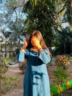 Blue Rayon Chikankari Mukaish Kurti with High Quality White Rayon Palazzo with Fine Chikankari And Mukaish Handwork