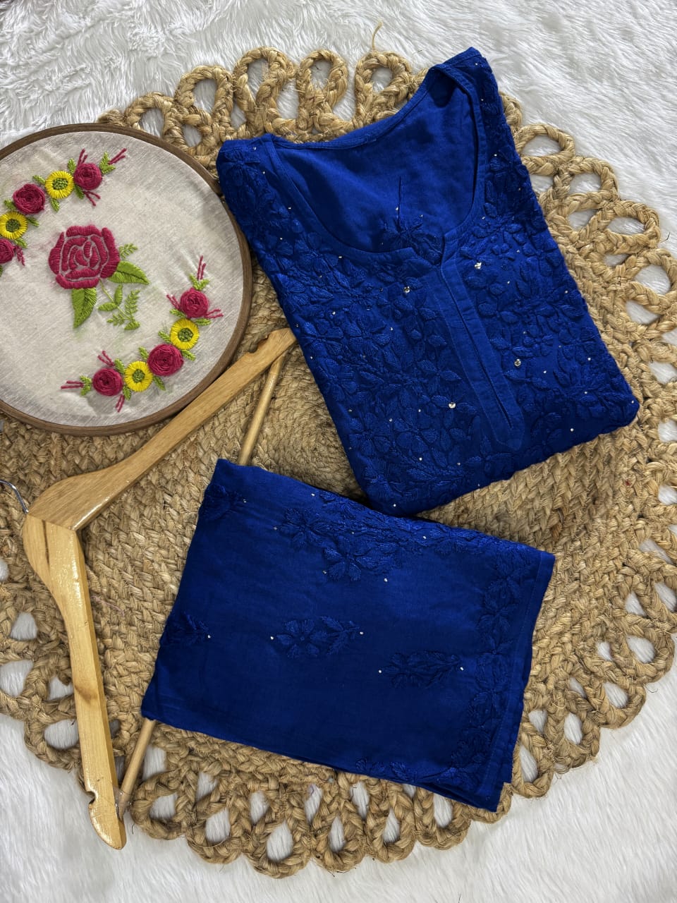 Mariah Chikankari Kurti, Dupatta and Palazzo set with Fine Handwork of Chikankari Work By Artisans of Lucknow