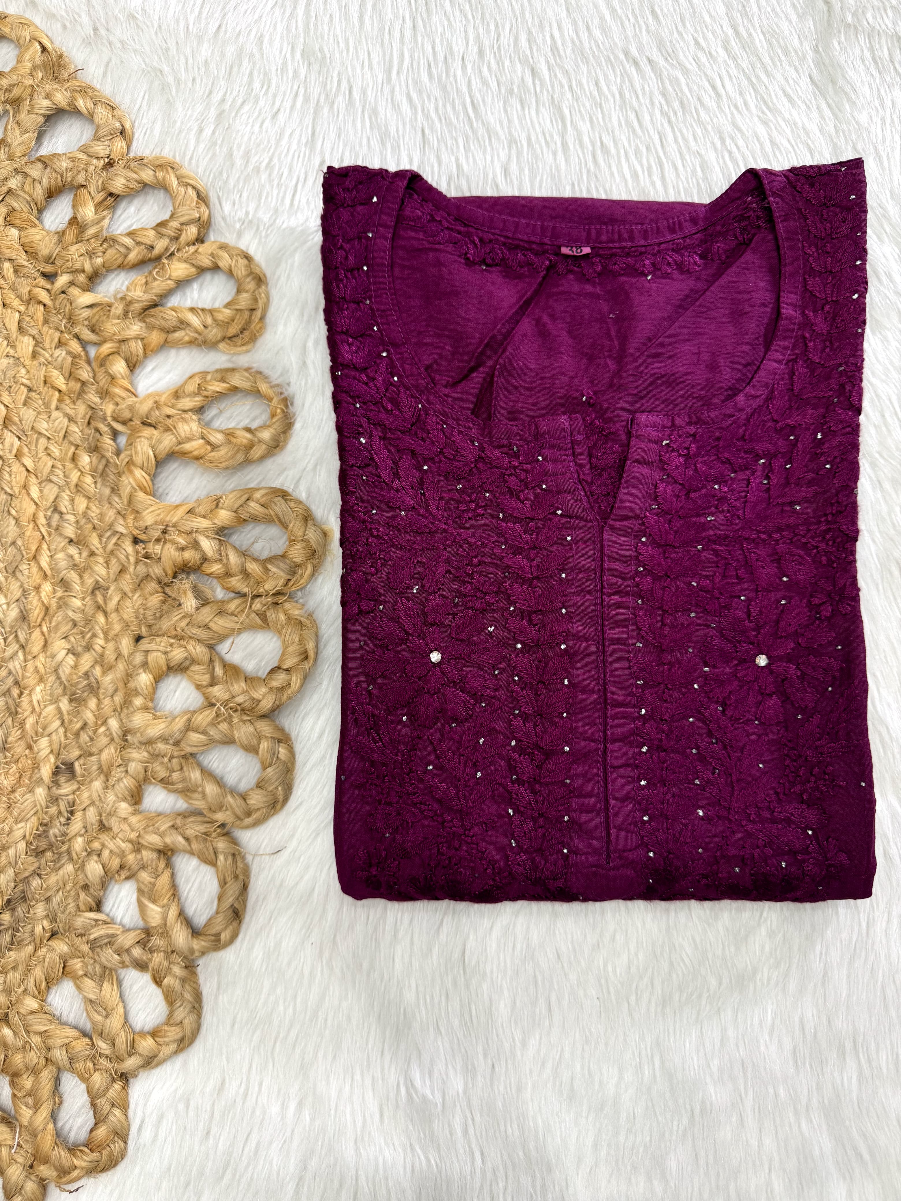 Azra Vintage Chikankari Chanderi Kurti – Tone-to-Tone Thread Chikankari & Kamdani | Handcrafted Lucknow Chikankari