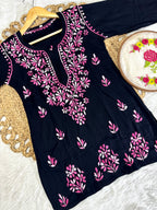 Airah Vintage Chikankari Dual Shade Handmade Lucknow Chikankari Rayon Kurti | Embroidered Top
