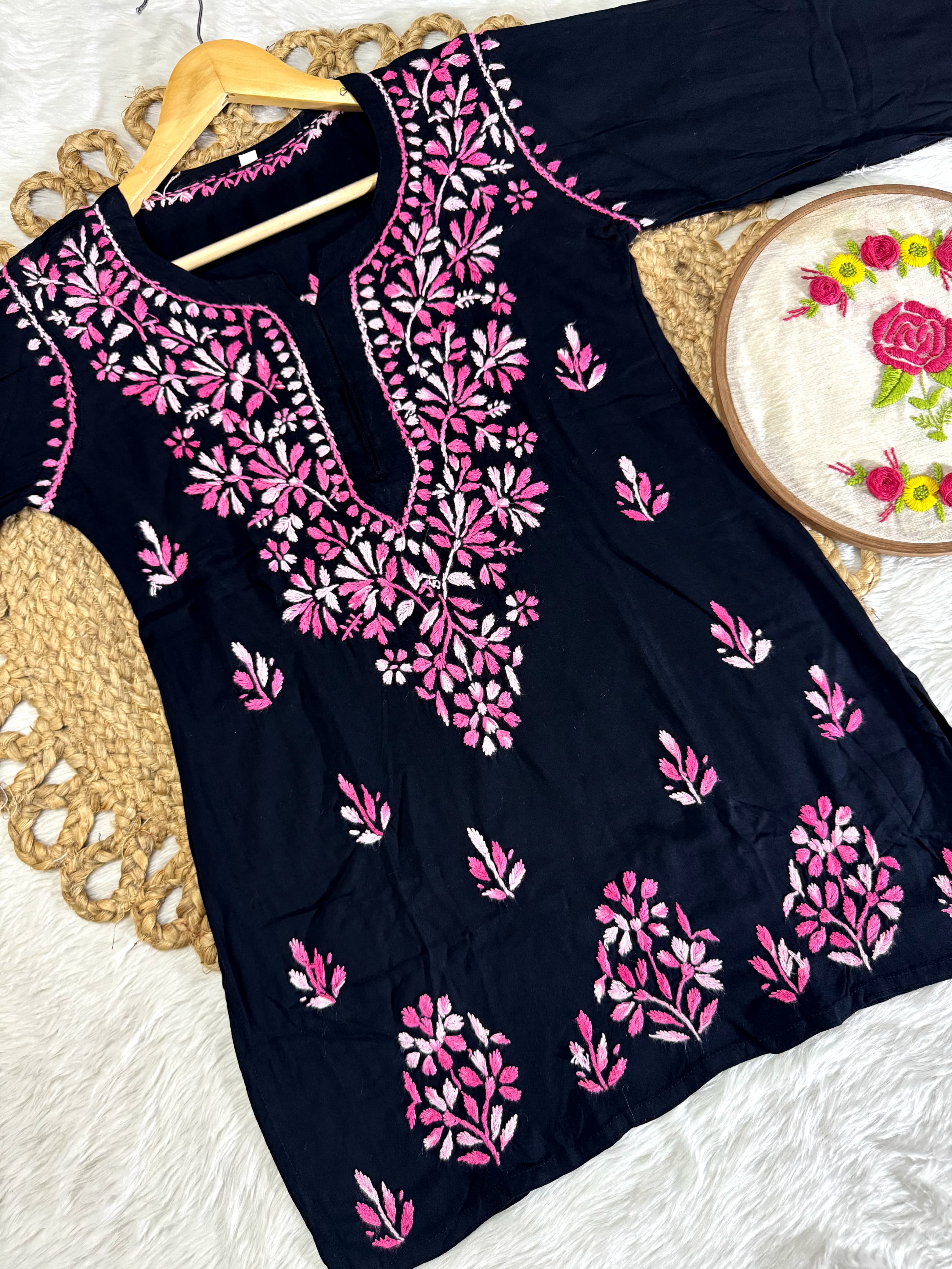 Airah Vintage Chikankari Dual Shade Handmade Lucknow Chikankari Rayon Kurti | Embroidered Top